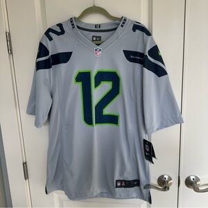 SEAHAWKS 12 Fan Jersey NFL Gray and Blue Team Jersey Size L NEW